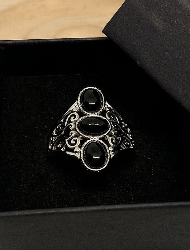 Bague argent sterling et agate noire