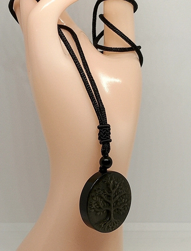 Collier arbre de vie en obsidienne dorée