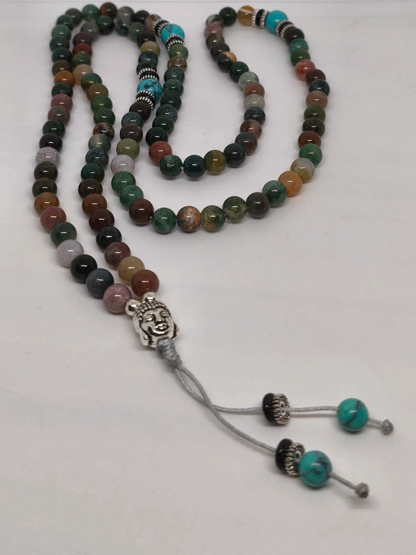 Collier Mala bouddha en agate indienne 6mm