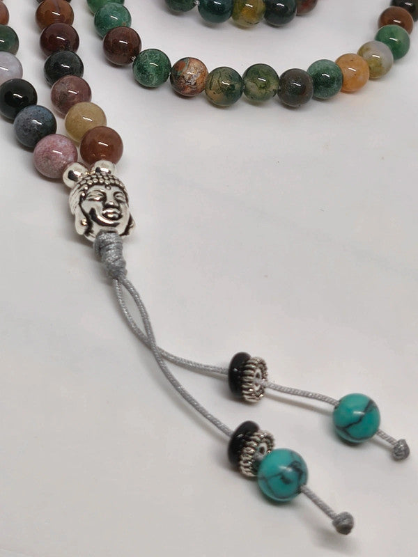 Collier Mala bouddha en agate indienne 6mm