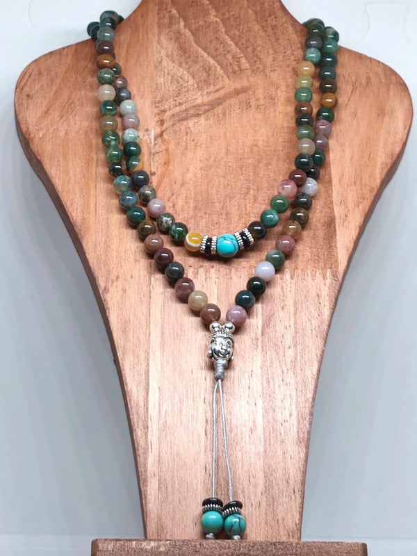 Collier Mala bouddha en agate indienne 6mm