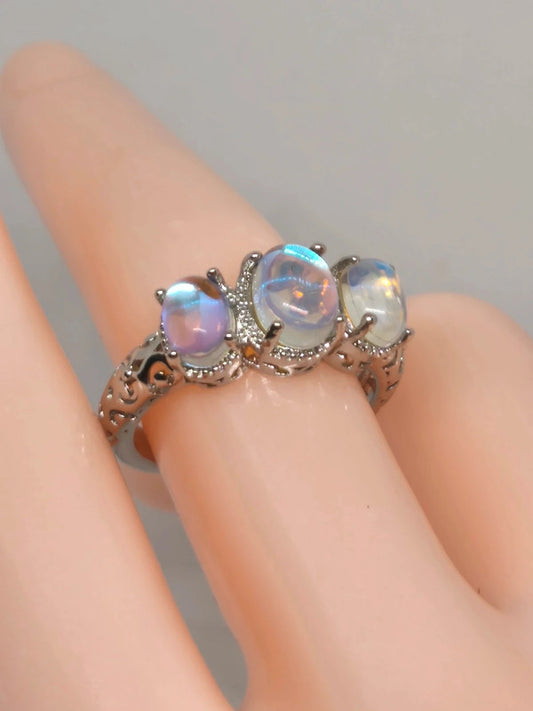 Bague en argent et pierre de lune, 18mm