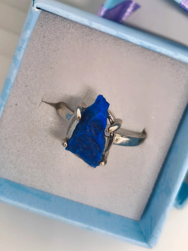Bague ajustable en pierre de lapis lazuli brute