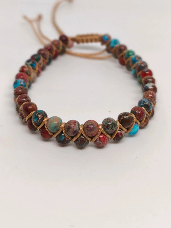 Bracelet ajustable en jaspe impérial multicolore