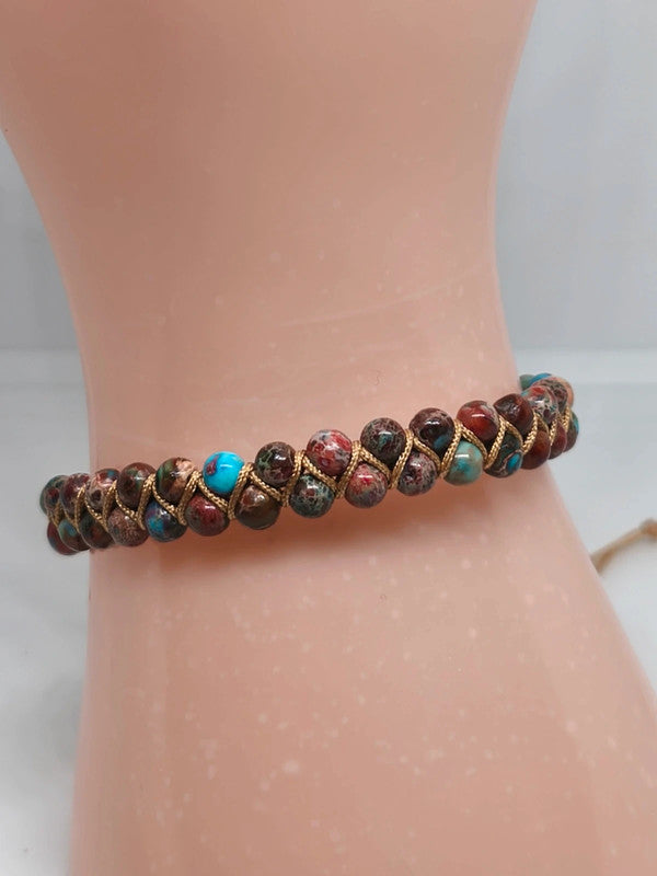Bracelet ajustable en jaspe impérial multicolore