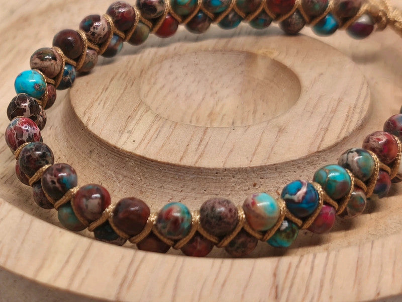 Bracelet ajustable en jaspe impérial multicolore