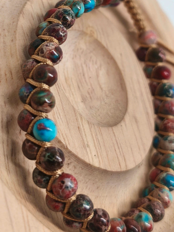 Bracelet ajustable en jaspe impérial multicolore