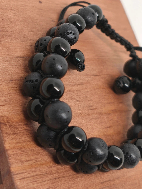 Bracelet en tourmaline noire et pierre volcanique 8mm