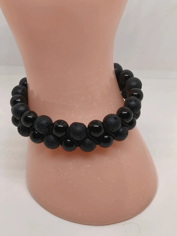 Bracelet en tourmaline noire et pierre volcanique 8mm