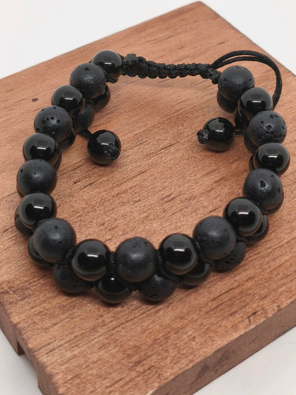 Bracelet en tourmaline noire et pierre volcanique 8mm