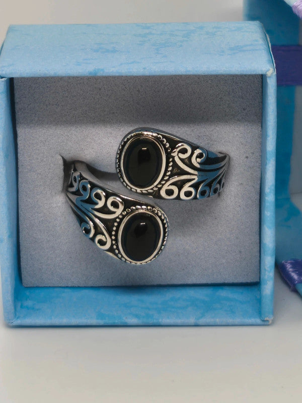 Bague cuillère argent sterling et onyx noire