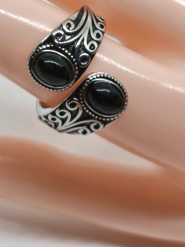 Bague cuillère argent sterling et onyx noire