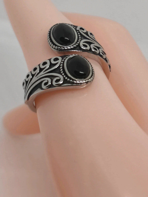 Bague cuillère argent sterling et onyx noire