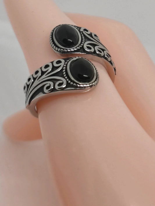 Bague cuillère argent sterling et onyx noire
