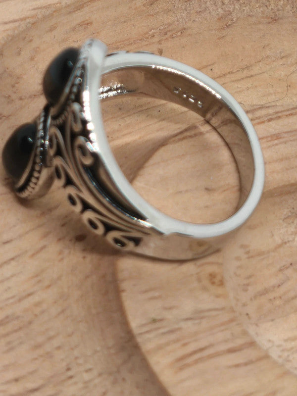 Bague cuillère argent sterling et onyx noire