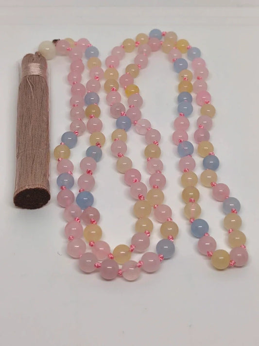 Collier Mala en morganite 6mm