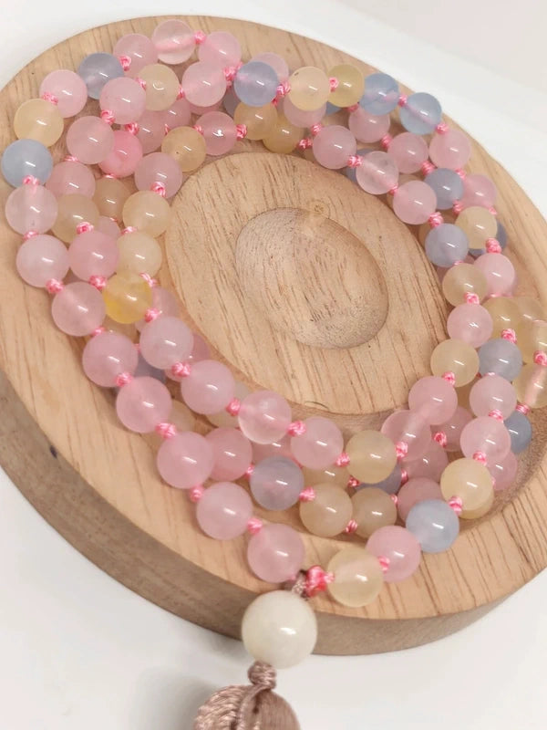 Collier Mala en morganite 6mm