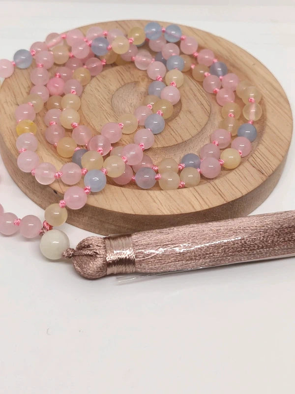 Collier Mala en morganite 6mm