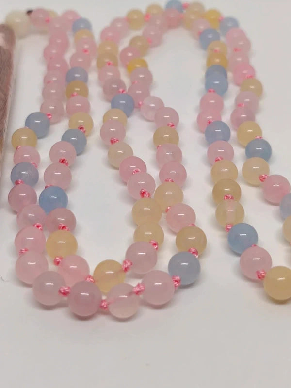 Collier Mala en morganite 6mm