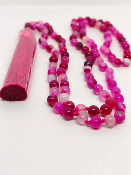 Collier Mala en agate rose 6mm