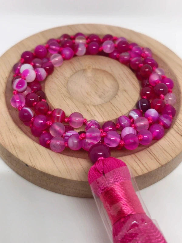 Collier Mala en agate rose 6mm