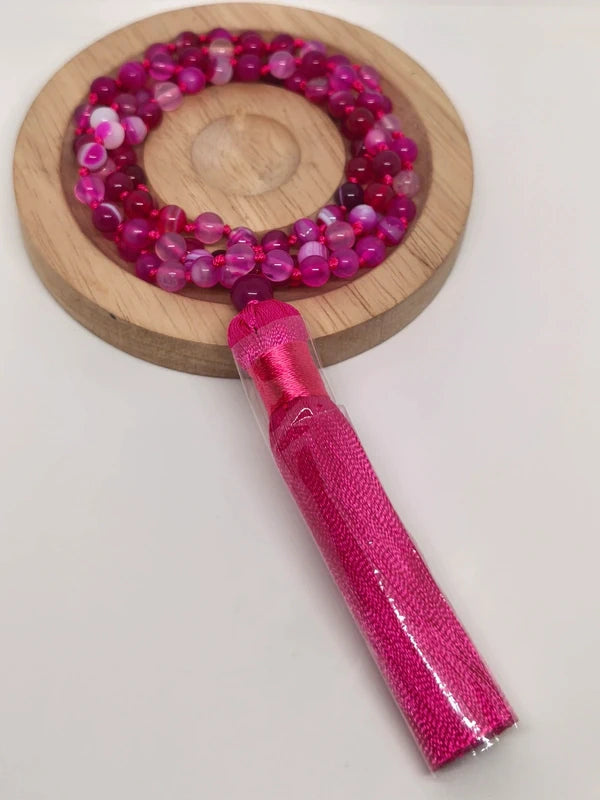 Collier Mala en agate rose 6mm