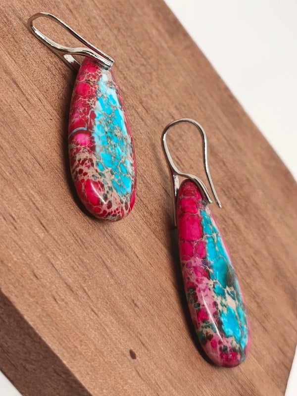 Boucles d'oreilles en jaspe sédimentaire rouge turquoise