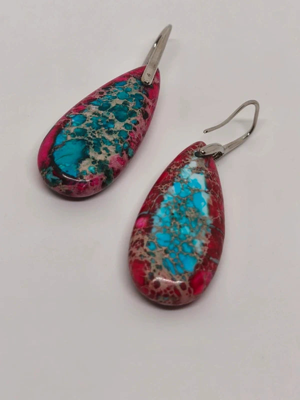 Boucles d'oreilles en jaspe sédimentaire rouge turquoise