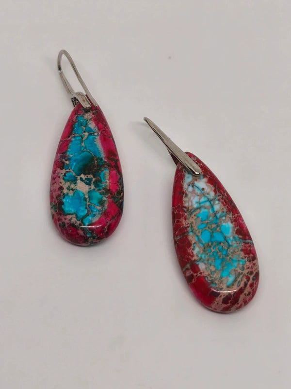 Boucles d'oreilles en jaspe sédimentaire rouge turquoise