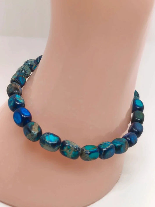 Bracelet en perles carrées de 6mm de jaspe impérial bleu