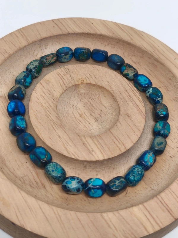 Bracelet en perles carrées de 6mm de jaspe impérial bleu