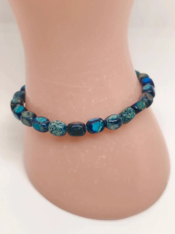 Bracelet en perles carrées de 6mm de jaspe impérial bleu