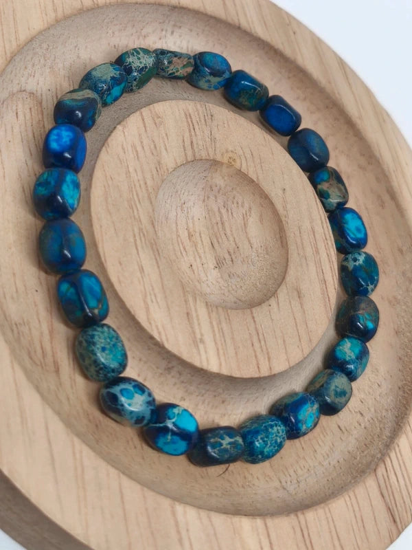 Bracelet en perles carrées de 6mm de jaspe impérial bleu