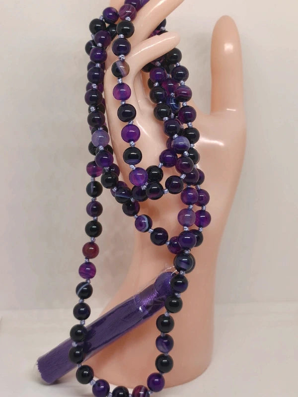 Collier Mala en agate violette 8mm