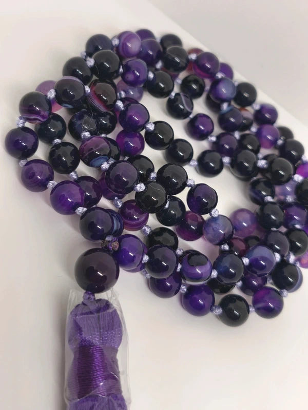 Collier Mala en agate violette 8mm