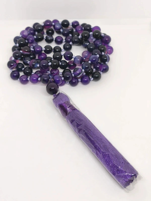 Collier Mala en agate violette 8mm