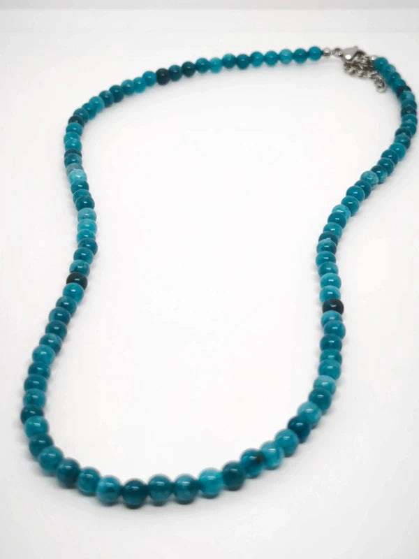 Collier en perles d'apatite bleu 4mm