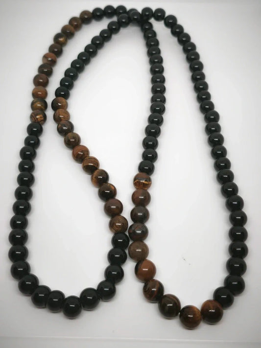 Collier élastique en oeil de tigre et d'onyx noire 8mm