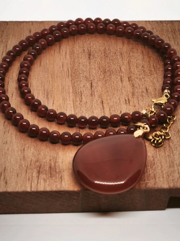 Collier en cornaline 4mm avec pendentif