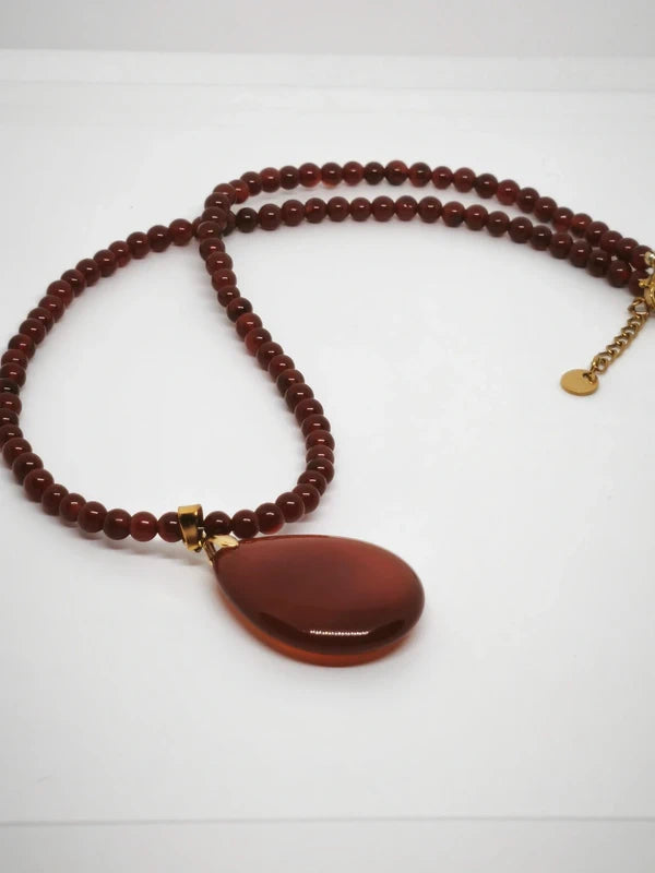 Collier en cornaline 4mm avec pendentif
