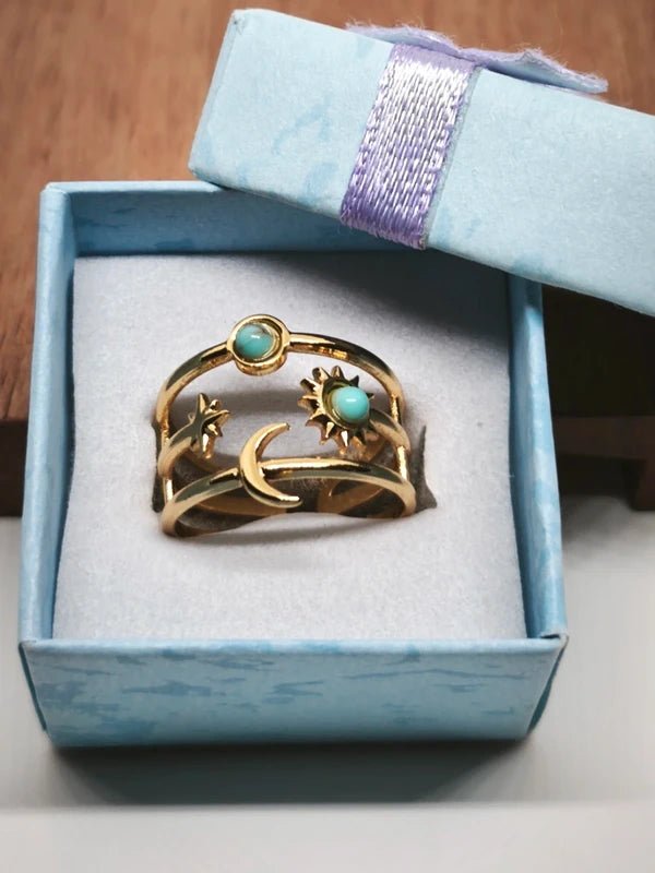 Bague en acier inoxydable et résine turquoise 18mm