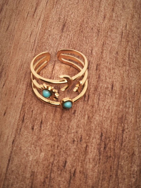 Bague en acier inoxydable et résine turquoise 18mm