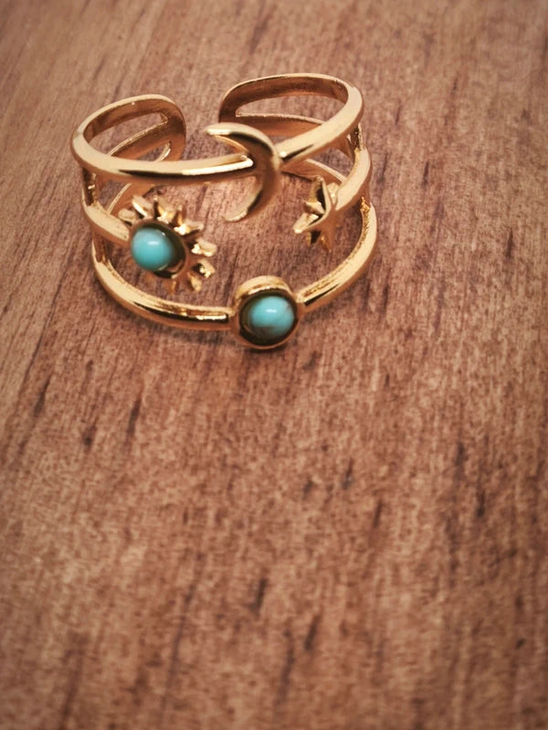 Bague en acier inoxydable et perles de résine turquoise