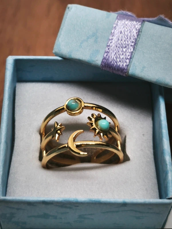 Bague en acier inoxydable et résine turquoise 18mm