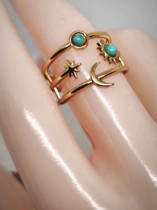 Bague en acier inoxydable et perles de résine turquoise