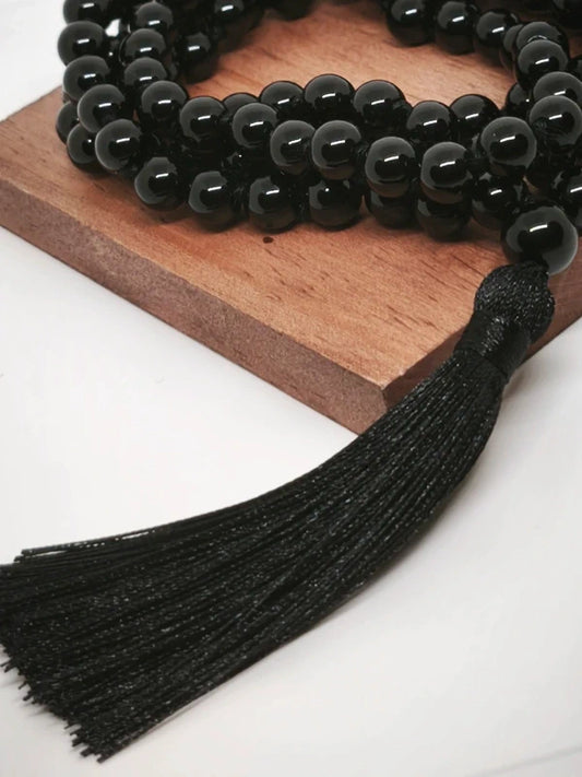 Collier Mala en agate noire 8mm