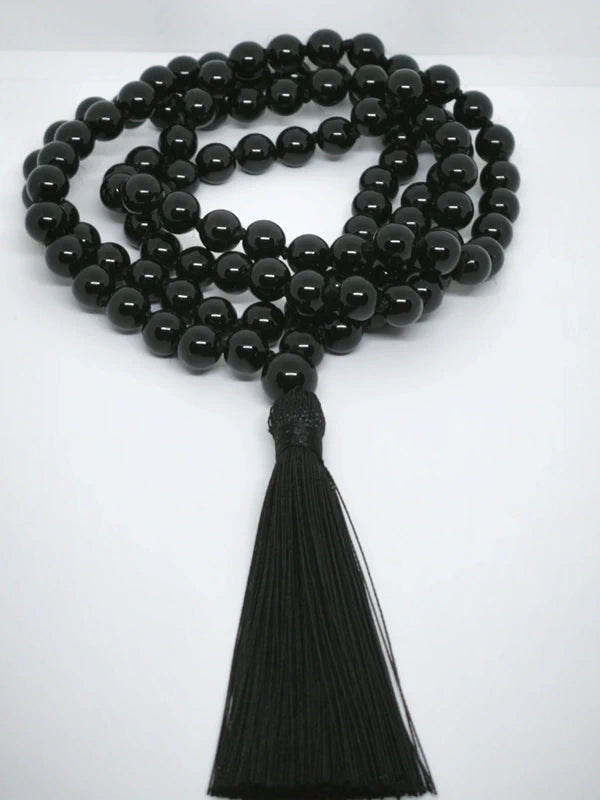 Collier Mala en agate noire 8mm