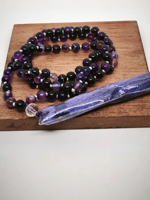 Collier Mala en agate violette 6mm