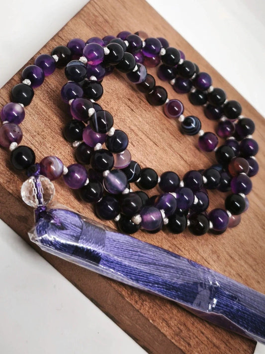 Collier Mala en agate violette 6mm