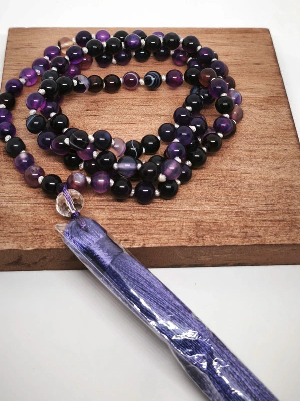 Collier Mala en agate violette 6mm